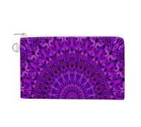 Soft Clutch Wallet, Women Handbag Canvas Zipper Makeup Bag Holder Purse for Credit Coin Bills Crash 7.4x4.6 in Print Purple Floral Kaleidoscope Mandala Floral Flower Ethnic Motifs