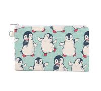 Soft Clutch Wallet, Women Handbag Canvas Zipper Makeup Bag Holder Purse for Credit Coin Bills Crash 7.4x4.6 in Print Cute Penguins Seamless on Turquoise Pattern