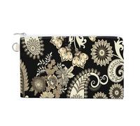 Soft Clutch Wallet, Women Handbag Canvas Zipper Makeup Bag Holder Purse for Credit Coin Bills Crash 7.4x4.6 in Print Traditional Ancient Asian Elements Paisley Vintage Floral Flowers