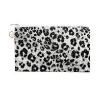 Soft Clutch Wallet, Women Handbag Canvas Zipper Makeup Bag Holder Purse for Credit Coin Bills Crash 7.4x4.6 in Print Real Leopard Skin Animal Black White Texture