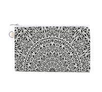 Soft Clutch Wallet, Women Handbag Canvas Zipper Makeup Bag Holder Purse for Credit Coin Bills Crash 7.4x4.6 in Print Retro Kaleidoscope Mandala Floral Flower Tribal Ethnic Motifs