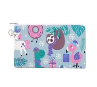 Soft Clutch Wallet, Women Handbag Canvas Zipper Makeup Bag Holder Purse for Credit Coin Bills Crash 7.4x4.6 in Print ish Dinosaur Llama Flamingo Sloth Leaves White Snowflakes