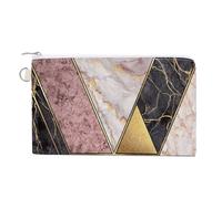 Soft Clutch Wallet, Women Handbag Canvas Zipper Makeup Bag Holder Purse for Credit Coin Bills Crash 7.4x4.6 in Print Marble Granite Agate Purple Pink Gold Black Art Paint Triangle Tiles