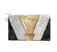 Soft Clutch Wallet, Women Handbag Canvas Zipper Makeup Bag Holder Purse for Credit Coin Bills Crash 7.4x4.6 in Print Modern Marbling Gold Black White Marble Geometric Triangle Granite