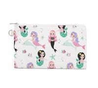 Soft Clutch Wallet, Women Handbag Canvas Zipper Makeup Bag Holder Purse for Credit Coin Bills Crash 7.4x4.6 in Print Cute Mermaids, Dolphin, Fish and Starfishes Seamless on White