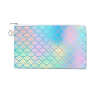 Soft Clutch Wallet, Women Handbag Canvas Zipper Makeup Bag Holder Purse for Credit Coin Bills Crash 7.4x4.6 in Print Colorful Fish Scales Magic Blue Pink Turquoise Mermaid Tail Scales