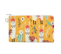 Soft Clutch Wallet, Women Handbag Canvas Zipper Makeup Bag Holder Purse for Credit Coin Bills Crash 7.4x4.6 in Print Ethnic Tribal White Llama Alpaca Cacti Cactus On Orange