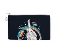 Soft Clutch Wallet, Women Handbag Canvas Zipper Makeup Bag Holder Purse for Credit Coin Bills Crash 7.4x4.6 in Print Astronaut Skateboarding Rainbow in Black Galaxy Space with Stars