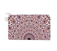 Soft Clutch Wallet, Women Handbag Canvas Zipper Makeup Bag Holder Purse for Credit Coin Bills Crash 7.4x4.6 in Print Floral Pink Kaleidoscope Mandala Floral Flower Tribal Ethnic Motifs