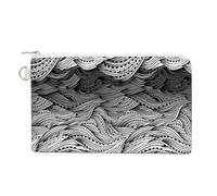 Soft Clutch Wallet, Women Handbag Canvas Zipper Makeup Bag Holder Purse for Credit Coin Bills Crash 7.4x4.6 in Print Abstract Water Pattern, Hand Drawn Black White Sea Waves
