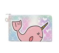 Soft Clutch Wallet, Women Handbag Canvas Zipper Makeup Bag Holder Purse for Credit Coin Bills Crash 7.4x4.6 in Print Magic Pink Sea Unicorn On Mermaid Fish Scales