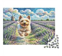 Soft Coated Wheaten Terrier Paperboard Dog Running in Lavender Field with Windmill Classic Jigsaw Puzzle for Adults Relaxing Puzzle Gift 70x50cm/1000pcs