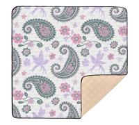 Soft Color Boho Paisley Flower Pink Cyan White Large Sturdy Baby Gym & Activity Mat for Indoor Outdoor Portable Baby Crawling Mat for Baby Kids Toddlers Infants, 50'' x 50''