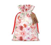 Soft Color Pale Faded Mix Of Roses Christmas Canvas Gift Bag With Drawstring,Reusable Personalizedgift Bag