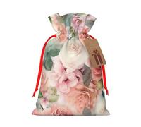 Soft Color Pale Faded Mix Of Roses Christmas Drawstring Gift Bags Reusable Christmas Wrapping Bag W/Tags 4.7x6.9 Inch Xmas Treat Pouch Goody Bags Candy Treat Bag For Xmas Holiday Presents Party Favor