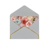 Soft Color Pale Faded Mix Of Roses Luxury Pearl Paper Greeting Card With Gold Border, Blank Inside, With Envelope - Birthday, Wedding, Christmas, Valentine