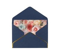 Soft Color Pale Faded Mix Of Roses Luxury Pearl Paper Greeting Card With Gold Border, Blank Inside, With Envelope - Birthday, Wedding, Christmas, Valentine