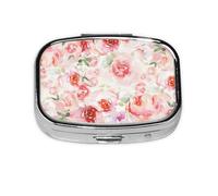 Soft Color Pale Faded Mix of Roses Print Pill Box, 2 Large Compartmensts to Moistureproof Portable Pill Box Organiser for Travel