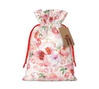 Soft Color Pale Faded Mix Of Roses Printing Fashion Bag Lightweight Drawstring Pouch With Kraft Tag For Christmas Halloween