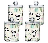 Soft Color Panda and bamboos Clear Plastic storage container with lid Dresser Essentials Decorative Dental floss storage jar for Cotton Swabs,Cotton Pads,Floss Picks,Paper Clips,Hair Clips 4 Pack