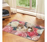 Soft Color Roses Dog Food Mats for Floors, 16x24 Inch Non-Slip Super Absorbent Pet Food Mat, Dishwasher Dog Mat for Food and Water, Cute Rubber Quick Dry Pet Feeding Mat for Dogs Puppy Cats