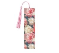 Soft Color Roses Wooden Bookmarks 5pcs with Pink Tassels Handmade Double-Sided Printed Book Marks Page Markers Book Accessories Gift for Book Lovers Women Men