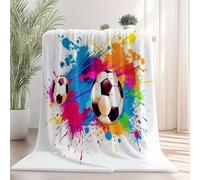 Soft Colorful Flannel Fleece Blanket, Minimal Sports Clouds Soccer Printed Throw Blankets for Sofa and Bed - Lightweight Cozy Microfiber Warm Throw for All Seasons 130 x 150 cm
