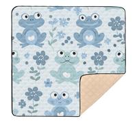 Soft Colors Baby Blue Frog Large Non-Slip Baby Tummy time Play mat for Indoor Outdoor Non-Toxic Foldable Playroom Activity Mat for Babies Infants Toddlers, 50'' x 50''