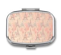 Soft Colors Eiffel Tower France Pill Box 2 Compartment - Small Metal Medicine Organizer Portable Pill Case for Purse Pocket Travel Vitamin Organizer for Men Women, BPA-Free