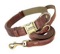 Soft Comfort Adjustable Padded Leather Custom Dog Collar Leash Set For French Bulldog Shiba Inu Greyhound Poodle,Brown,L