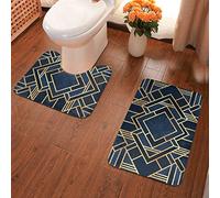 Soft Comfort Flannel Bathroom Mats Art Deco Fancy Blue Non Slip Bath Mat Carpet Rugs Washable Entry Rugs 2pcs/Set