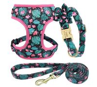 Soft Comfort Print Dog Training Harness Adjustable Nylon Dog Collar Harness Leash Set For Small And Medium Dogs Labrador French Bulldogs,D,M