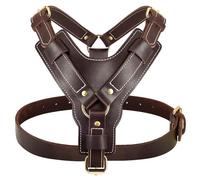 Soft Comfortable Adjustable Large Dog Leather Harness Outdoor Dog Training Harness For German Shepherds Labradors French Bulldogs,Coffee,L