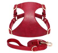Soft Comfortable Adjustable No Pull PU Leather Dog Walking Training Harness Leash Set For Shiba Inu Chihuahua Pug Bulldog,Red,XS