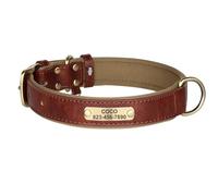 Soft Comfortable Adjustable Pet Collar With ID Tag Personalised Leather Pomeranians Chihuahuas Yorkshire Terriers Collar,Coffee,XL