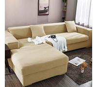 Soft & Comfortable Corn Grain Fabric L Shaped Sofa Cover Stretchable & Scratch Resistant Cat Proof for Living Room Beige Fits 4 Seater 230 300cm