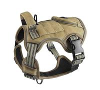 Soft Comfortable Nylon Military Tactical Dog Harness Adjustable Nylon Dog Training Hunting Harness For Labrador French Bulldogs,Khaki,S