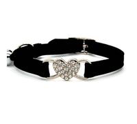 Soft Comfortable Velvet Adjustable Cat Collar With Bell Heart Shape Metal Buckle For Pug Yorkshire Terrier Chihuahua,Black