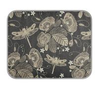 Soft Cooling Dog Mat, Ice Silk Pet Crate Pad with 3D Mesh, Washable Mattress Cushion Anti Slip Kennel 23.6x38.6 in Vintage Embroidery Poppies Peonies Retro Dragonflies on Dark