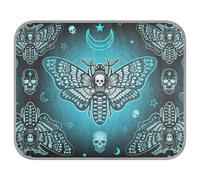 Soft Cooling Dog Mat, Ice Silk Pet Crate Pad with 3D Mesh, Washable Mattress Cushion Anti Slip Kennel 23.6x38.6 in Blue Moth Dead Head, Mystical Circle, Skull, Moon, Stars Occultism