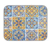 Soft Cooling Dog Mat, Ice Silk Pet Crate Pad with 3D Mesh, Washable Mattress Cushion Anti Slip Kennel 22x27.6 in Mexican Ceramic Tiles Blue Gold Orange Pottery Ethnic Folk Art