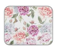 Soft Cooling Dog Mat, Ice Silk Pet Crate Pad with 3D Mesh, Washable Mattress Cushion Anti Slip Kennel 23.6x38.6 in Purple Flowers with Leaves, Hydrangeas, Peonies, Buds and Petals