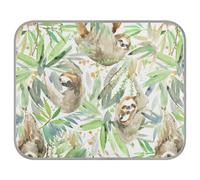 Soft Cooling Dog Mat, Ice Silk Pet Crate Pad with 3D Mesh, Washable Mattress Cushion Anti Slip Kennel 22x27.6 in Seamless Watercolor Sloth Green Tropical Plants on White Pattern