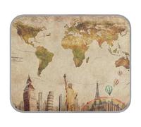 Soft Cooling Dog Mat, Ice Silk Pet Crate Pad with 3D Mesh, Washable Mattress Cushion Anti Slip Kennel 22x27.6 in European Travelling Concept Retro World Map Statue of Liberty