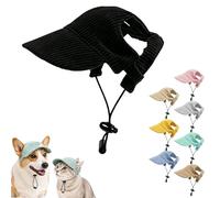 Soft Corduroy Pet Visor Cap with Open Ear Cutouts, Windproof Adjustable Dog Sunbonnet, UV Protection Baseball Hat for Daily Walk Beach Camping (Black, XL)