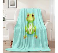 Soft Cosy Sherpa Blanket 220 x 240cm - Cute Cartoon Frog Lightweight Fluffy Throw Blanket for Kids Adults Teenager, Blue Super King Size Fleece Blankets for Sofa Bed Couch