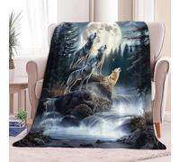 Soft Cosy Sherpa Blanket Moonlight Forest Animal Wolf Fleece Throw Blanket for Kids Adults Lightweight Fluffy Blanket Breathable Blanket for Sofa Bed Couch King 200 x 200 cm