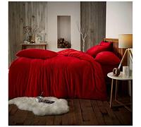 Soft & Cosy Warm Bedding Teddy Duvet Cover Thermal Fleece Bedding Set With Pillowcases, Red, Double