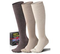 Soft Cotton Compression Socks for Women Men 20-30mmHg, Knee High Support for Circulation, Nurses, Pregnancy, Travel, 3 Pairs - Natural Land, Medium-Large
