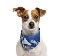 Soft Cotton Pet Bandana, Washable Bib with Snap Buttons for Small Dogs & Cats, Winter Landscape with Santa Claus's Sleigh